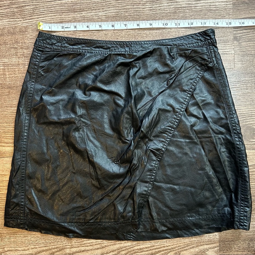Free People Faux Leather black wrap mini skirt size 6